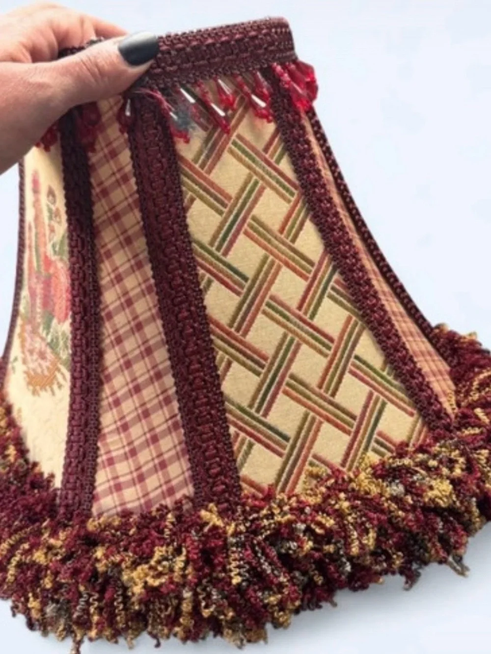 French Country Rooster Hen Cottagecore Toile Fabric Lamp Shade Frayed Fringe